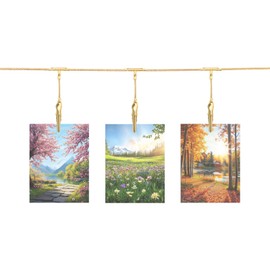 uxcell 2pcs Steel Wall Hanging Photo Display Cable Wire Rod with 24 Alligator Clips, 5Ft Hanging Picture Frames Collage Wall Decor for Hanging Photos Notes Postcard Art Gold