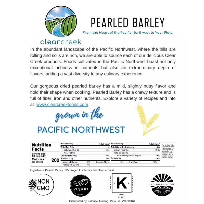 Clear Creek, Pearled Barley, 18 lbs Bulk
