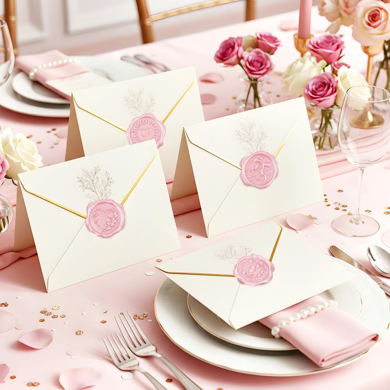 60 Pcs Wax Seal Stickers, Blush Pink, 4 Heart Styles