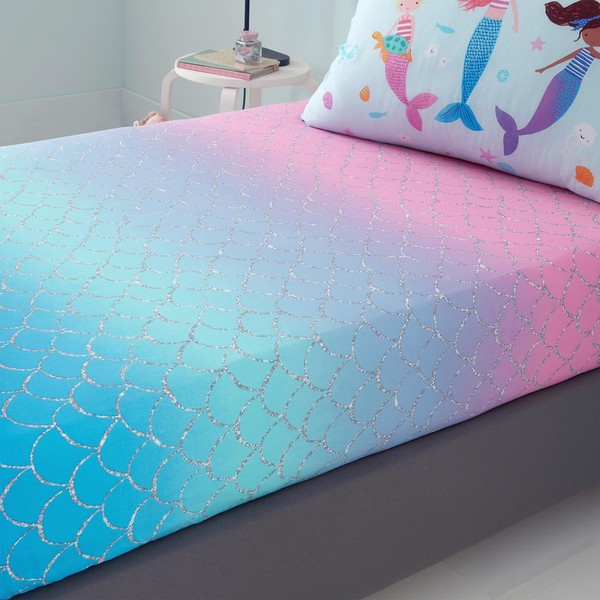 Catherine Lansfield Kids Mermaid Ombre Double Fitted Sheet Pink