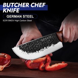 KITNATS 4PCS Hand Forged Butcher Knife Set - Kiritsuke Knives, Meat Cleaver Knife, Boning Knives, Butcher Knives, High Carbon Steel Meat Cutting Knives for Home Kitchen & Outdoor…