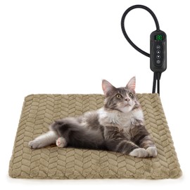 GASUR Heated Cat Bed, Waterproof Cat Heating Pad Indoor w/Timer, Temp Adjustable Pet Heating Pads for Cats Dogs, Auto Power-Off, Cats Warming Bed w/Remove Washable Cover, Anti-Chew, 18''x16'', Small