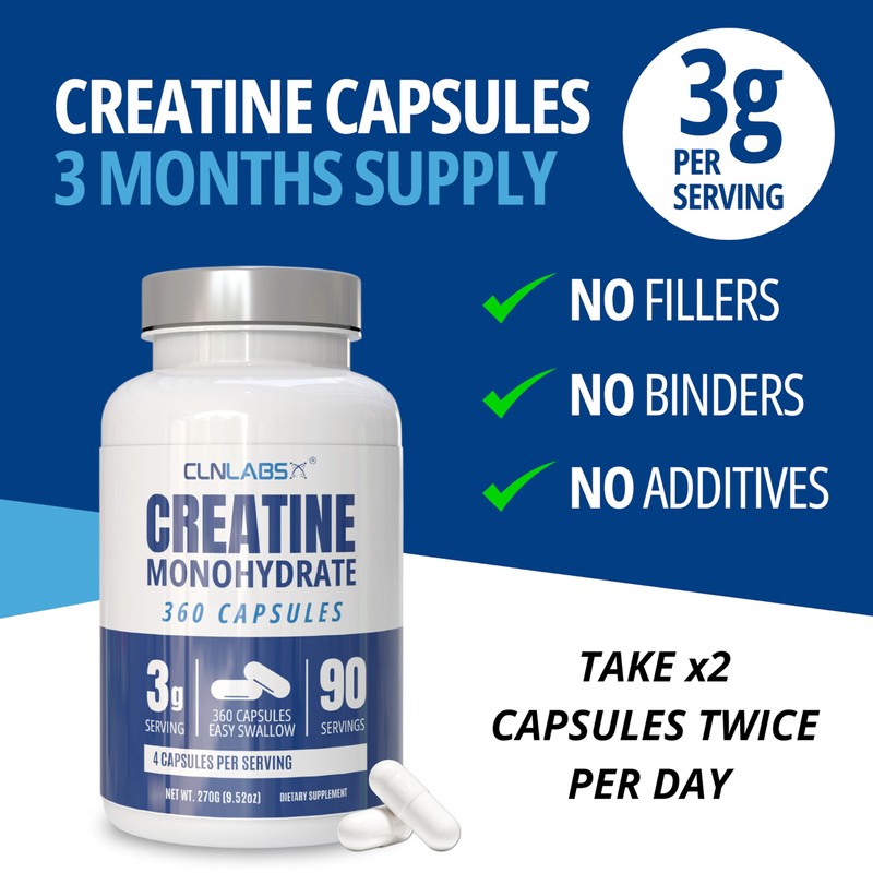Creatine Monohydrate Capsules | 360 Capsules | 3000mg Per Serving