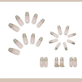 24 Pcs French Nail Tips, Adult Women, Gold Painted Butterfly Decoration, Nail Decoration, Nail Jewelry, Receptions, Parties, After-parties, Entrance Ceremonies, Graduation Ceremonies, Kindergarten