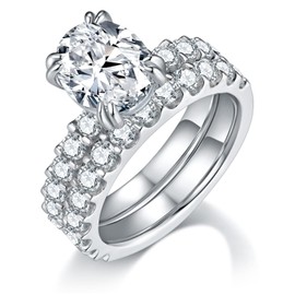 Bo.Dream Wedding Ring Sets for Women, 3ct Oval Cut Cubic Zirconia, Platinum Plated 925 Sterling Silver Engagement Ring Set (Size 8, 4.6cttw)