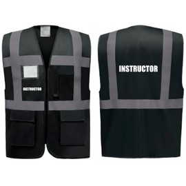 Instructor Superior Zipped Hi Vis Vest High Visibility Safety Waistcoat Pockets Reflective Bands Event Staff, Event Support, 12 Colour Options, Brook Hi Vis (Black, Medium)
