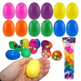 HOVUK 12x Easter Plastic Fillable Eggs 6CM, Colourful Egg Hunt Basket Stuffer, Fill with Surprise Candies and Toys, Party Favor Supplies