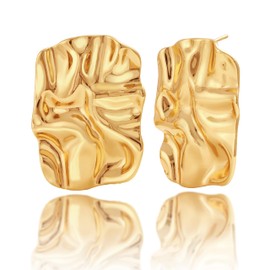 Chunky Gold Studs Earrings for Women- 14K Gold Plated Stainless Steel Heaven Mayhem Earrings Gold Square Geometric Statement Dupes for Women