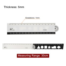 sourcing map Folding Ruler 30cm Metric Polystyrene Foldable Angle Protractor Measure Measurement Measuring Tool Construction Ruler Straight Ruler for Artists Designers, White Black
