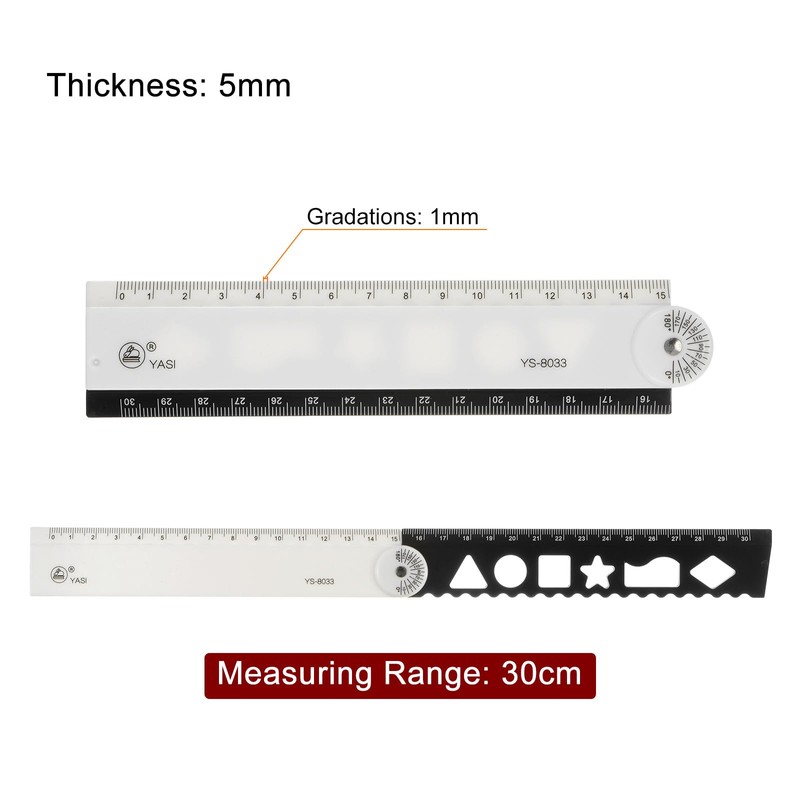 sourcing map Folding Ruler 30cm Metric Polystyrene Foldable Angle Protractor