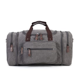 Sechunk Duffle Bag Canvas Large Outdoor Shoulder Bag Overnight Handbag Travel Tote Luggage Weekender Bag (grey)