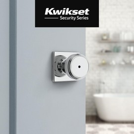 Kwikset Maven Interior Privacy Door Knob with Lock, Square Door Handle for Bathroom and Bedroom, Polished Chrome Keyless Turn Lock Doorknob, with Microban Protection