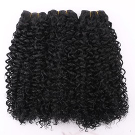 REYNA Synthetic Hair Weave Afro Kinky Curly Hair Bundles 16 Inches 3 Bundles Short Natural Black Jerry Curly Weave Extensions for Black Women(16 16 16 Inch 1B#)