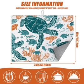 Sea Turtle Dish Drying Mat for Kitchen Counter Microfiber Absorbent Dish Cartoon Watercolor Painting Kitchen Drying Mat Draining Reusable Washable for Dishes/Utensils/Countertops/Sinks