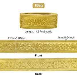 FINGERINSPIRE 4.57 m 4 cm Glitter Gold Ribbon Vintage Jacquard Craft Ribbon Floral Emobridered Woven Trim Ribbon DIY Embellishment for Crafts Gift Packaging Bouquet Sewing Wedding Party