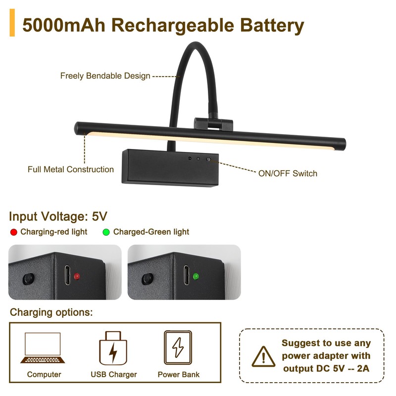 JOOSENLUX Wireless Picture Light - Battery Operated Black Wall Light
