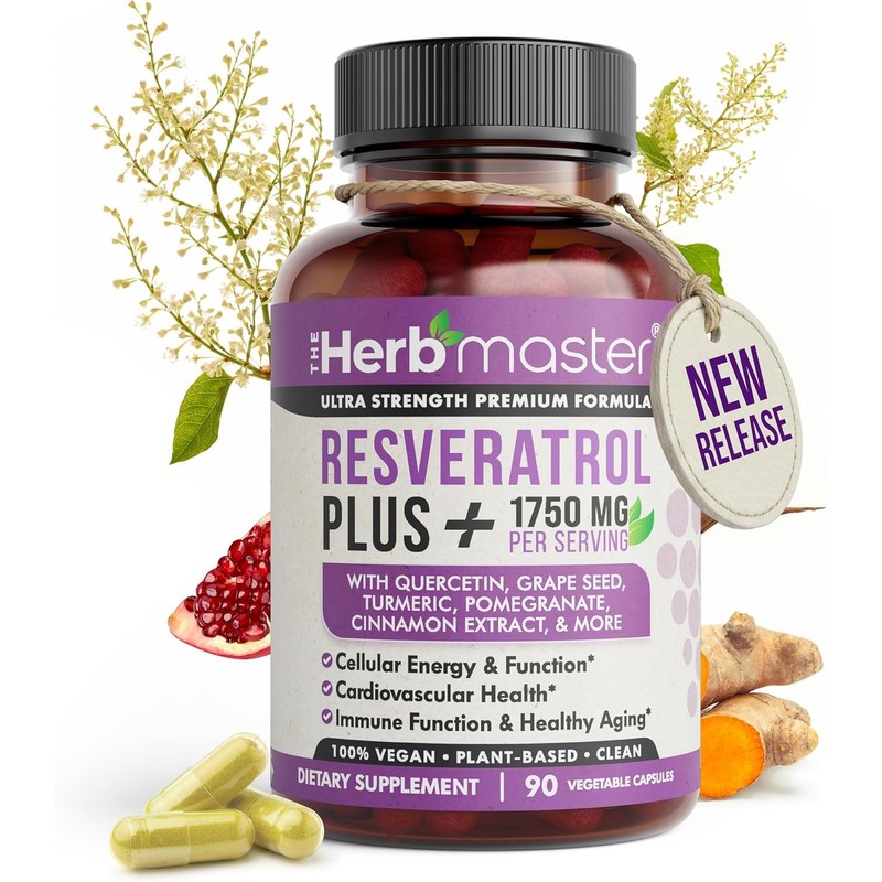 HERBMASTER Resveratrol Plus, 1750mg Blend - 90 Capsules | 1750mg