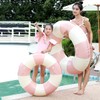 2PCS Stripe Pool Swim Ring with Handles Inflatable Pool Floats