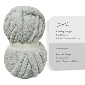 CAHOVY Light Gray Chunky Chenille Yarn for Crocheting Bulky Thick Fluffy Yarn for Knitting,Super Bulky Hand Blanket, Soft Plush Yarn Crochet Carpet/Scarf/Cushion/ 8 Jumbo Pack(63.76oz/197.68yd