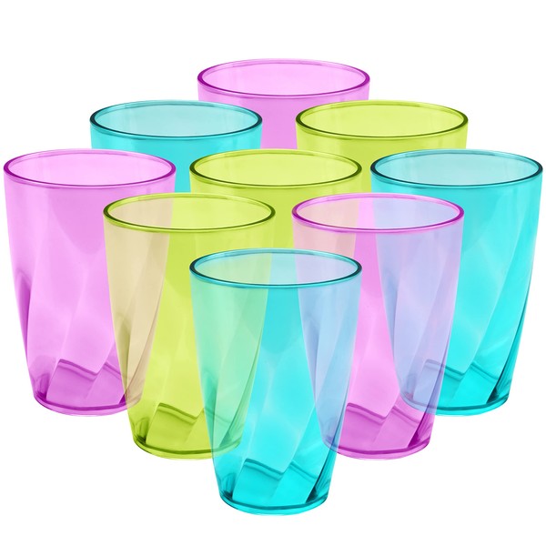 BELLE VOUS 9 Pack Plastic Coloured Cups - 400ml/13.5oz Reusable