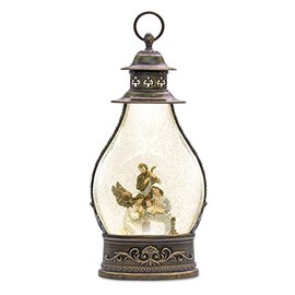 Contemporary Home Living Set of 2 Snow Globe Lantern with Holy Family Plastic 6-Hour Timer, 15.5"