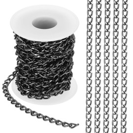 PATIKIL 16.4Ft Aluminium Curb Chains Twisted Links, 9x6mm Curb Chain Spool Jewelry Making Chains Craft Chain for Necklace Bracelet Earring, Black