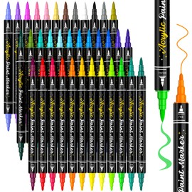 JR.WHITE 36 Colors Dual Tip Acrylic Paint Pens Paint Markers, Acrylic Markers for Rock Painting, Wood, Glass, Plastic, Fabric, Ceramic Painting Kit,Crafting Supplies for Adults and Kids