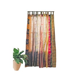 RAJBHOOMI HANDICRAFTS Indian Old Sari White Color Curtain Door Drape Window Decor Silk Sari Hippie Recycle Curtains, 210 x 105 cm (Multi Color)