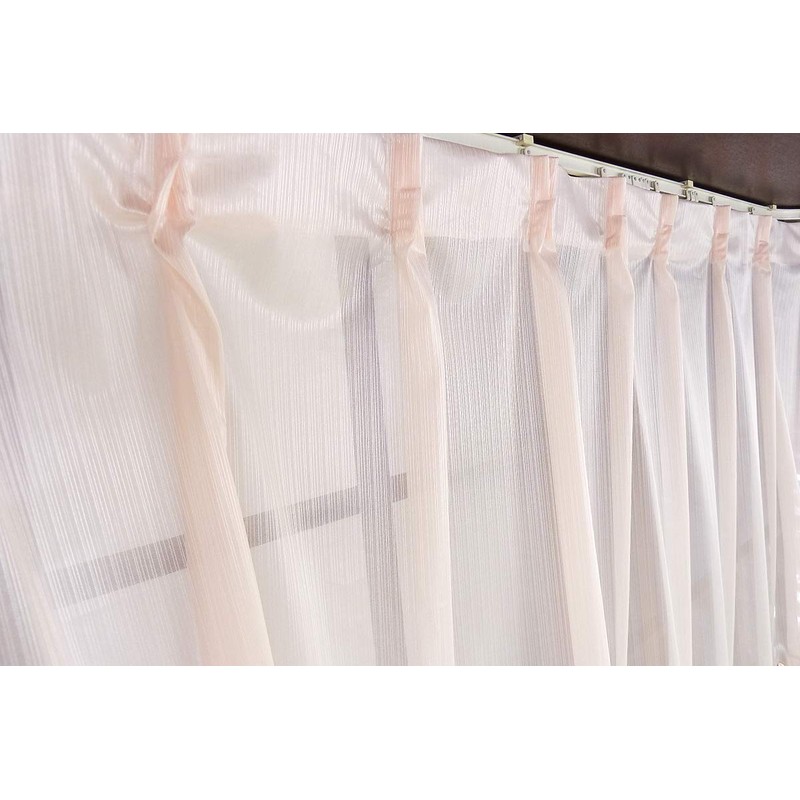 Straight lace curtain for bay window pinstripe pastel orange width