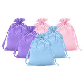 PATIKIL Satin Gift Bags, 6 Pcs 8 x 6 Inch Wedding Favor Drawstring Bags with Drawstring for Birthday Christmas Jewelry Party, Light Blue/Light Purple/Pink