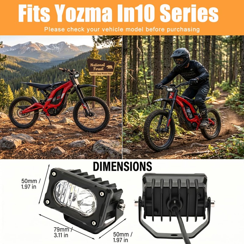 Yozma IN10 and IN10 Pro Ebike Headlight, 3-Hole Female Plug,