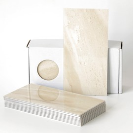 Es Deco Marble Style Tile Sheet Kitchen Tile Sticker Waterproof Heat Resistant Marble Tile Wall DIY 23 Sheets (Beige)