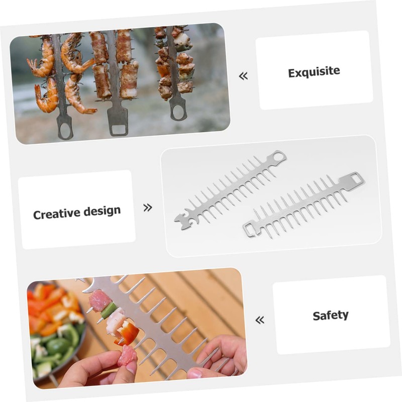 Outanaya 2pcs Portable Stainless Steel BBQ Skewers for Outdoor Grilling