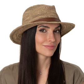 Stetson Crochet Traveller Seagrass Hat - Natural Coloured Hat Made of 100% Straw - Vintage Style - Summer Hat with Leather Strap - Unisex - Spring/Summer, natural