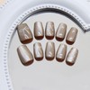 Coffee Press on Nails Short Square Fake Nails with Cat-Eyes