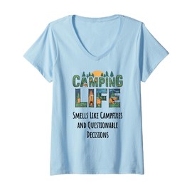Womens Camp Life Glamping Camping Essentials Drinking and Campfires V-Neck T-Shirt