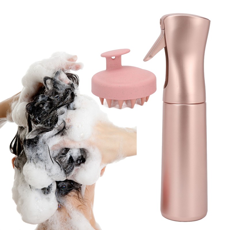 Hair Shampoo Brush Pink 300ml Spray Bottle Silicone Massage Scalp