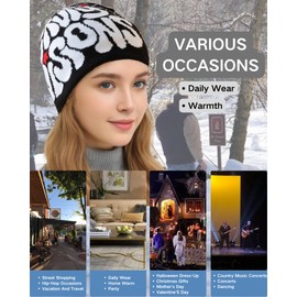 yolrdiw Women Beanie Y2k Letter Graphic Soft Warm Knitted Hats Men Winter Cap Black/Camel