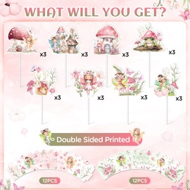 48Pcs Fairy Cupcake Toppers and Wrappers Fairy Birthday Party Supplies Fairy Cupcake Decorations for Girls Fairy Flower Themed Birthday Cupcake Picks for Fairy Birthday Baby Shower Party Favor Decor
