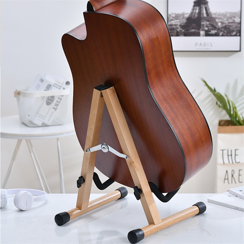 Guitar Stand Wooden Folding Floor Standing Vertical Household Bass Storage