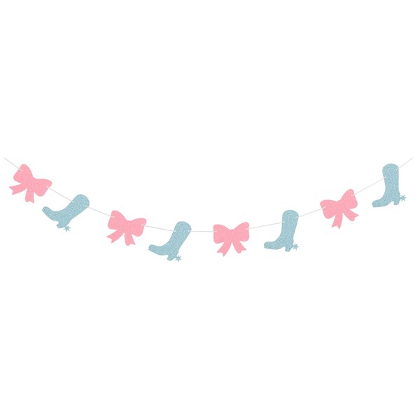 Banderines de papel con texto en inglés "Boots or Bows", para revelar el género, para fiestas, guirnaldas de postre, 1 hebra