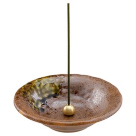 Asayu Japan Incense Stick Holder - Wabi-sabi - For Sticks 10 cm, Made in Japan, Traditional Ceramic, Includes Removable Brass Stand - For Yoga, Meditation and Relaxation (Brown)