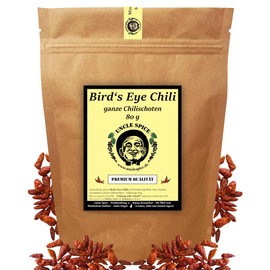 Uncle Spice Birds Eye Chili Whole 80 g Whole Bird's Eye Chilli - PIRI PIRI in Premium Quality, up to 200,000 SHU, Hot Dried Chili Peppers, Value Winner