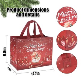 16PCS Christmas Gift Bags with Gift Tags, Large Christmas Tote Bags with Handles, Reusable Christmas Treat Bags Non-Woven Christmas Bags for Xmas Gifts Wrapping Party Supplies, 12.8"×9.8"×6.7 (B)