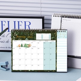 2026 Calendar - Desk Calendar 2026 with To-do List, Green, January 2026 - December 2026, Stand Up Desk Calendar with Sturdy Twin-Wire Binding, 10" x 8.3"
