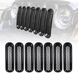 Vancroser Wrangler JK Exterior Custom Front Mesh Grille Cover Grille Insert Mesh Grill Insert Dress Up Panel Front Mask Cover Fit Wrangler JK 2007-2017 (18) Set of 7 ( Black )