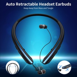 APPINESSEY Retractable Bluetooth Headphones Neckband, Headset Wireless Earbuds with Mic, Stereo Noise Cancelling Earphones for Sports Running Driving, IPX5 Sweatproof, Vibration Call (Black Blue)