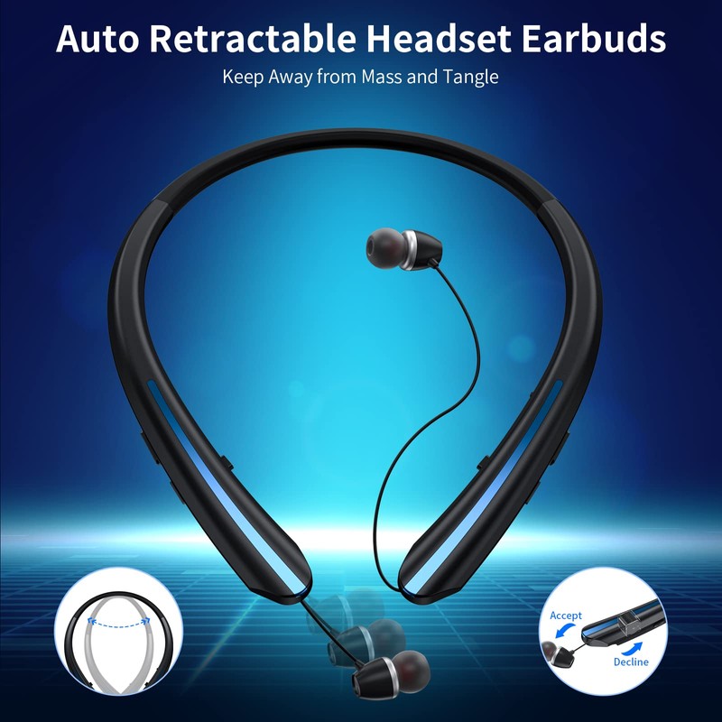 APPINESSEY Retractable Bluetooth Headphones Neckband, Headset Wireless Earbuds with Mic,