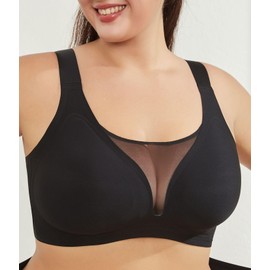 Atumotu Women Bra Wireless Seamless Full Support Plus Size V Neck Bras Bralette for Women (CA/US, Alpha, XX-Large, Regular, Regular, Black)