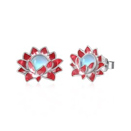 OHAYOO Lotus Stud Earrings Silver 925 Moonstone Earrings Flowers Jewellery for Girls Women, Sterling Silver